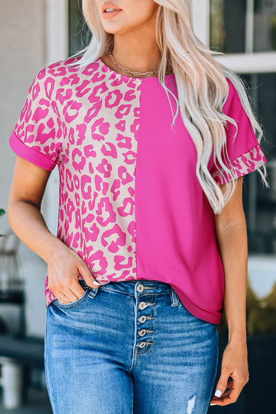 Leopard Two-Tone Round Neck Tee - The Downtown Dachshund