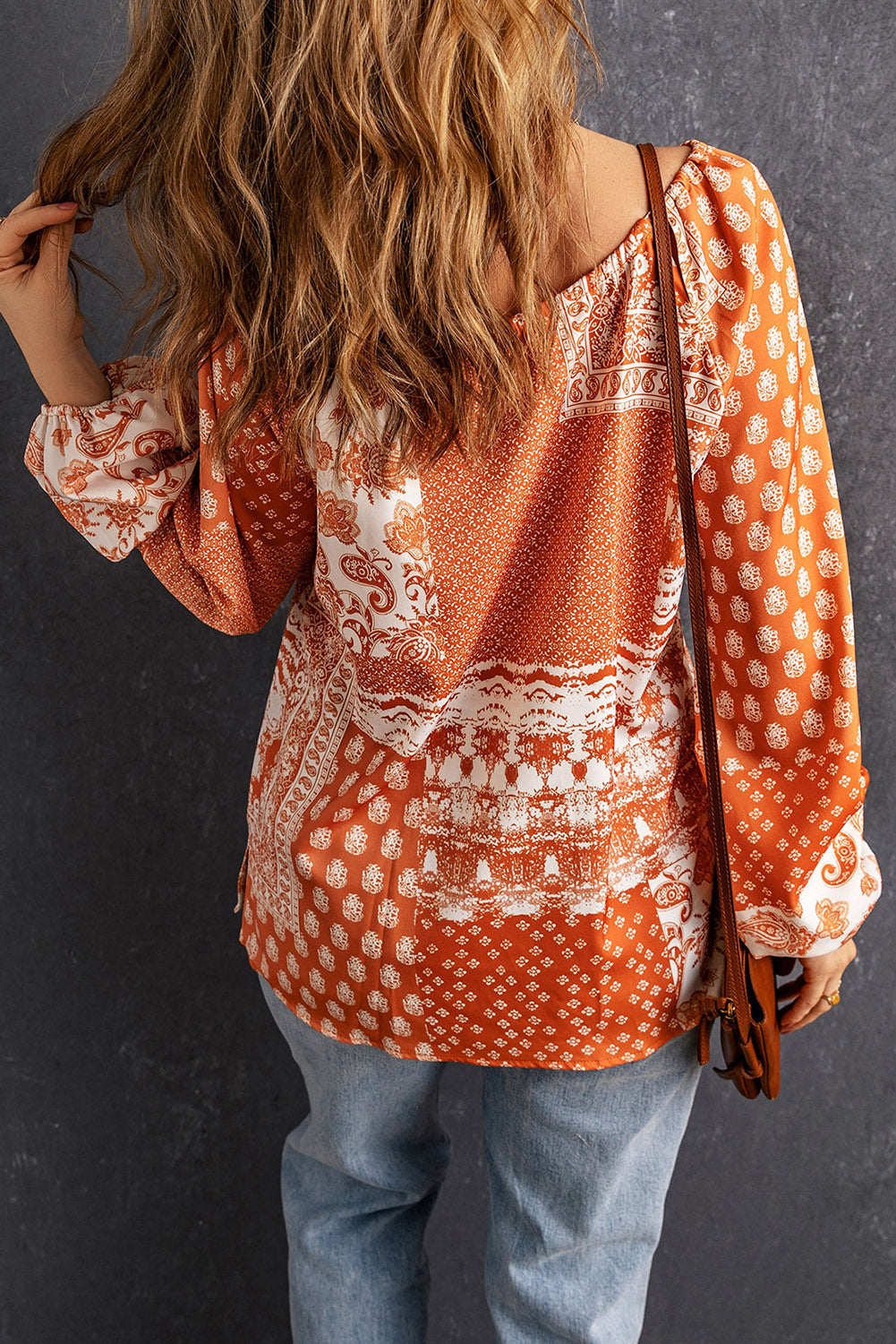 Bohemian Tie-Neck Balloon Sleeve Blouse - The Downtown Dachshund